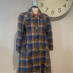 Vintage Blue/Brown Plaid Swing Coat